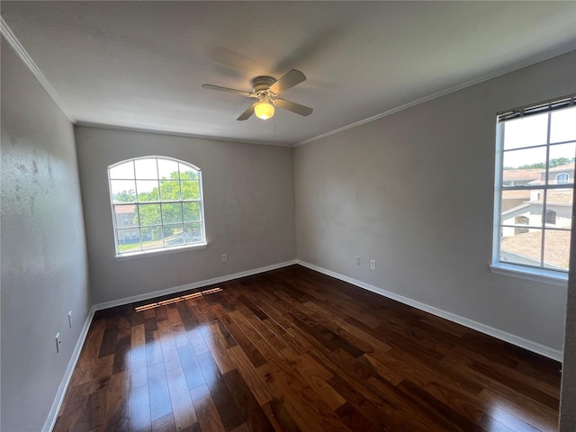 7320 Westpointe Blvd Unit 531, Orlando, FL 32835 - spare room featuring ornamental molding, ceiling fan, dark wood finished floors, and baseboards