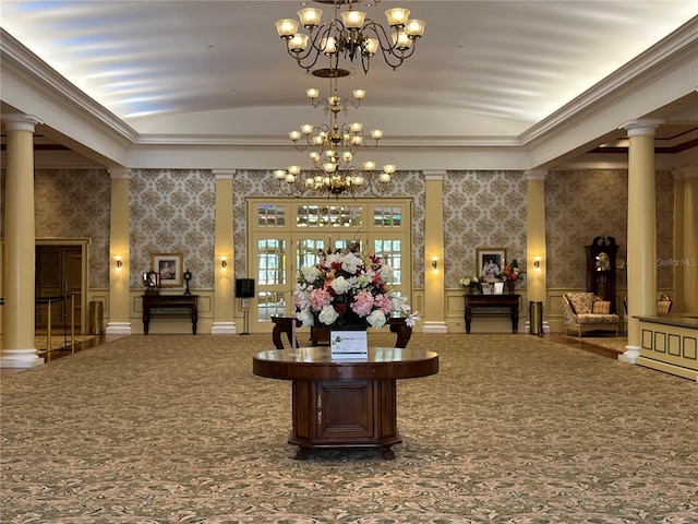1305 Guerra Ave, The Villages, FL 32159 - lobby featuring vaulted ceiling, wallpapered walls, and ornamental molding