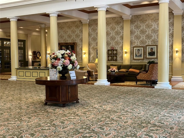 1305 Guerra Ave, The Villages, FL 32159 - building lobby featuring crown molding and wallpapered walls