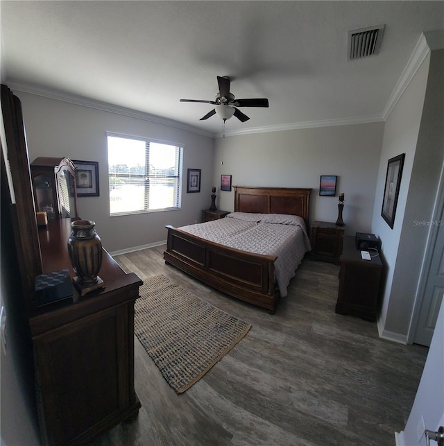 227 Heritage Preserve Run, Bradenton, FL 34212 - bedroom with wood finished floors, ornamental molding, baseboards, and ceiling fan
