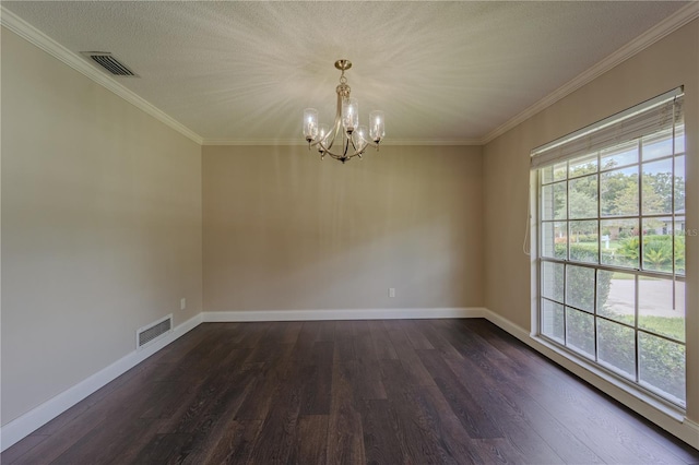 4514 Crichton Ln, Orlando, FL 32806 - unfurnished room with dark wood-style flooring, a chandelier, baseboards, and ornamental molding