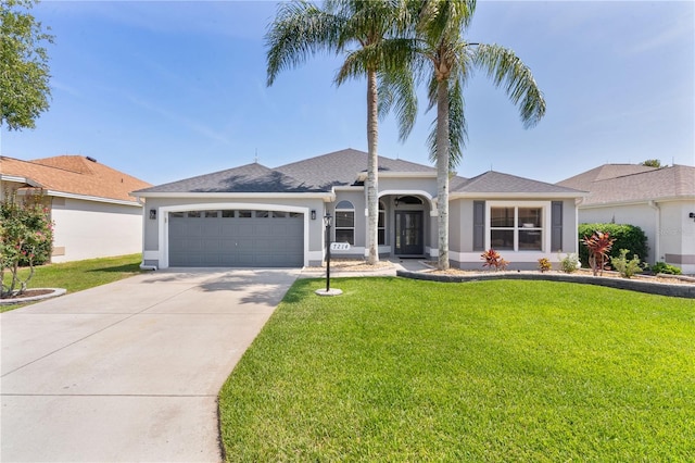 7214 SE 171st Brookhaven Pl, The Villages, FL 32162 - single story home with stucco siding, an attached garage, driveway, and a front yard
