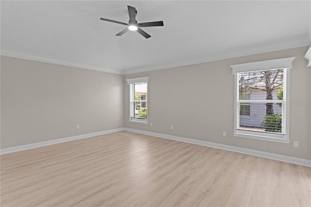 7214 SE 171st Brookhaven Pl, The Villages, FL 32162 - empty room with light wood finished floors, ornamental molding, ceiling fan, and baseboards