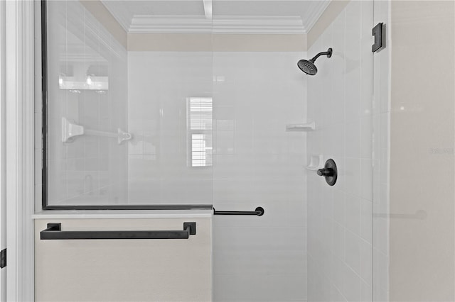 7214 SE 171st Brookhaven Pl, The Villages, FL 32162 - bathroom with tiled shower and ornamental molding