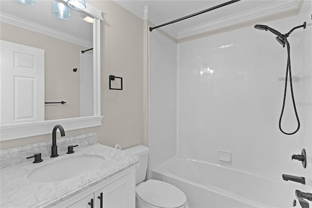 7214 SE 171st Brookhaven Pl, The Villages, FL 32162 - bathroom featuring toilet, vanity, ornamental molding, and shower / washtub combination