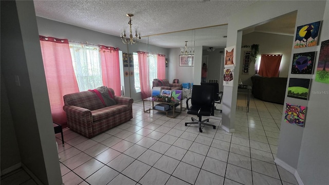 303 Silk Oak Dr, Kissimmee, FL 34743 - office with a chandelier, light tile patterned flooring, a textured ceiling, and baseboards