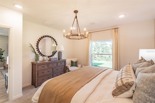 2046 Sunset Preserve Way, Port Charlotte, FL 33953 - carpeted bedroom with a chandelier, baseboards, and recessed lighting