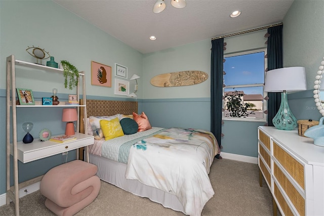 1688 Lugano Cir, North Venice, FL 34275 - bedroom with baseboards, carpet flooring, recessed lighting, and a textured ceiling