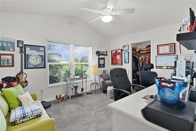 924 Figwood Loop, The Villages, FL 32163 - office space featuring ceiling fan, carpet floors, vaulted ceiling, and baseboards