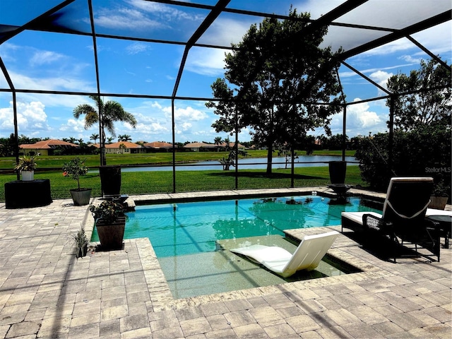 16617 5th Ave E, Bradenton, FL 34212 - swimming pool with a lanai, a water view, a patio, and a lawn