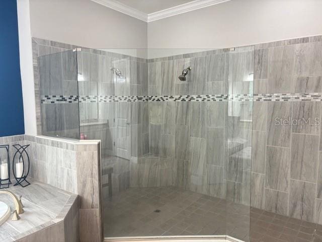 16617 5th Ave E, Bradenton, FL 34212 - full bathroom with tiled shower, crown molding, and a bath