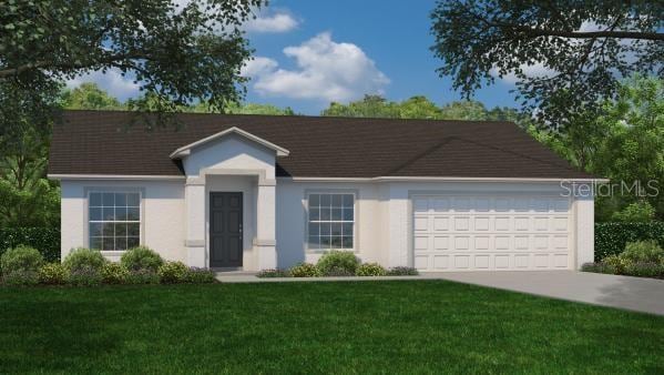 608 W Broadway St, Fort Meade, FL 33841 - view of front of property with stucco siding, driveway, a garage, and a front yard