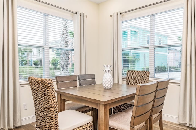 dining room with wood-type flooring