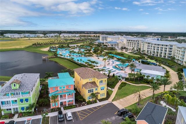 aerial view with a water view