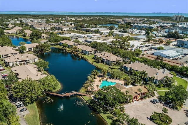 aerial view with a water view