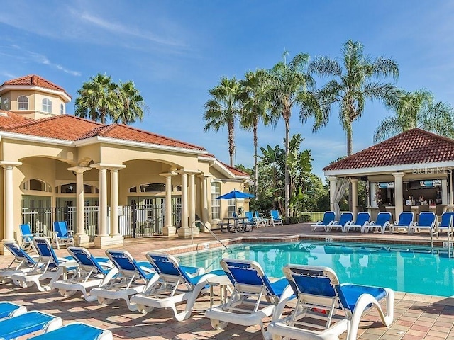 view of pool featuring a patio