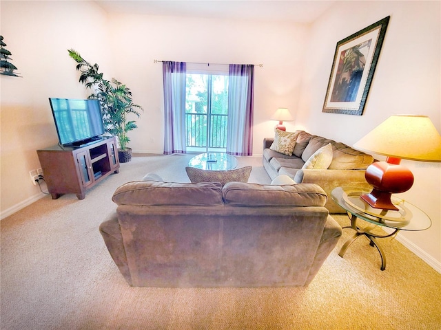 living room featuring light carpet