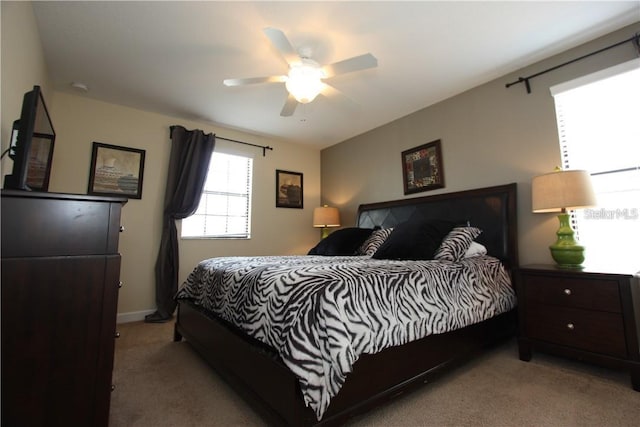 bedroom featuring carpet floors and ceiling fan