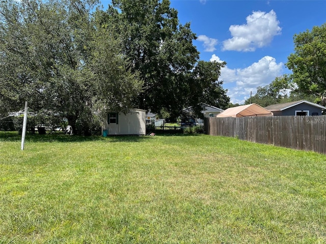 view of yard with a storage unit