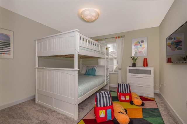 bedroom with light colored carpet