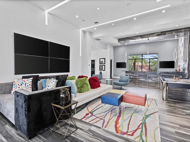 living room with hardwood / wood-style flooring