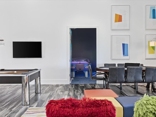 living room featuring dark wood-type flooring