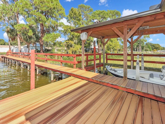 dock area with a water view