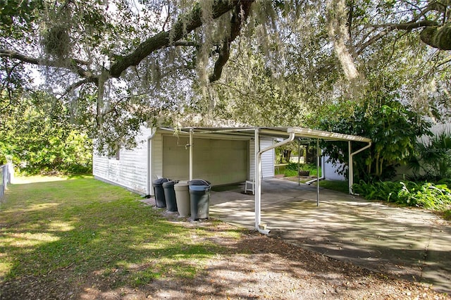 exterior space with a garage