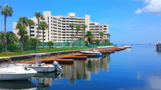 dock area featuring a water view