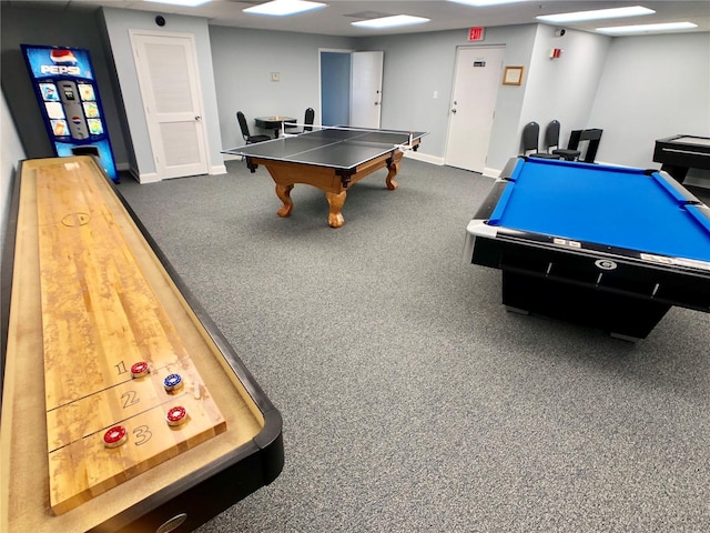 recreation room featuring carpet flooring and pool table