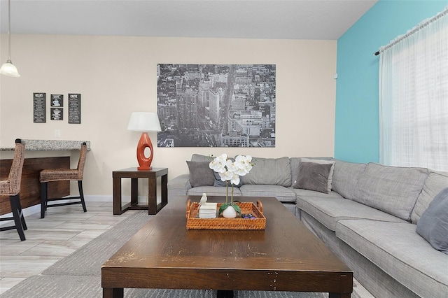 living room with light wood-type flooring