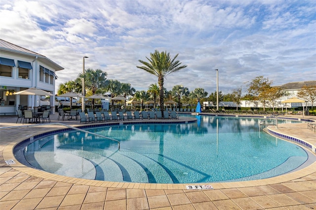 view of pool featuring a patio