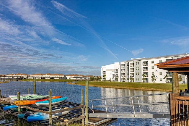 dock area with a water view