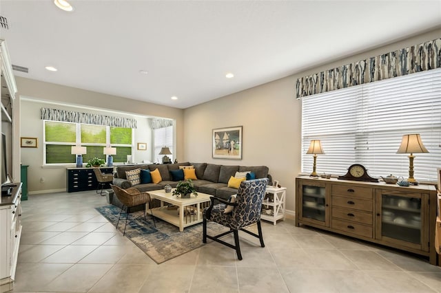 view of tiled living room