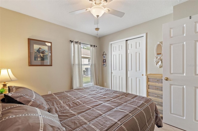 bedroom with a closet and ceiling fan