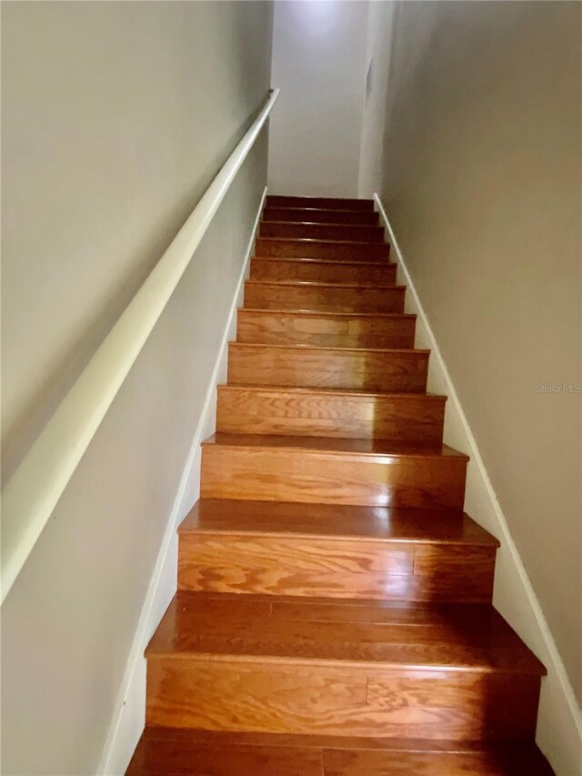 stairway featuring wood-type flooring