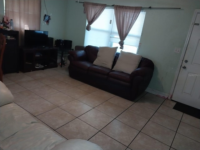 living room featuring light tile patterned floors