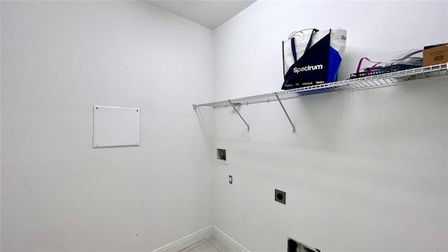 laundry area with tile patterned floors, washer hookup, and hookup for an electric dryer