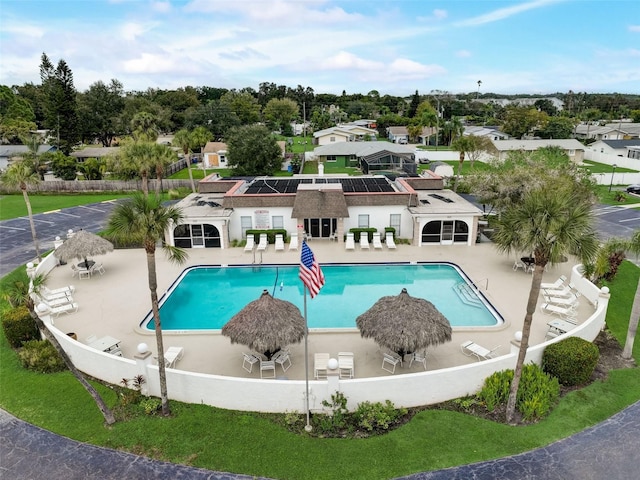 view of swimming pool with a patio