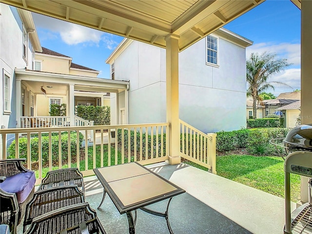 view of patio / terrace featuring area for grilling and covered porch