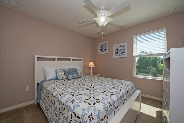 bedroom with carpet floors and ceiling fan