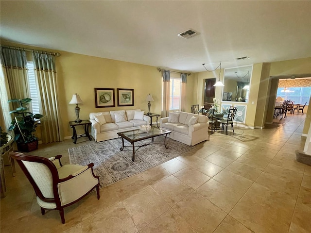 view of tiled living room