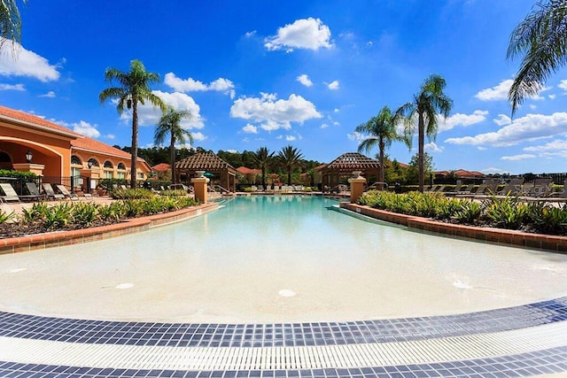 view of swimming pool with a gazebo