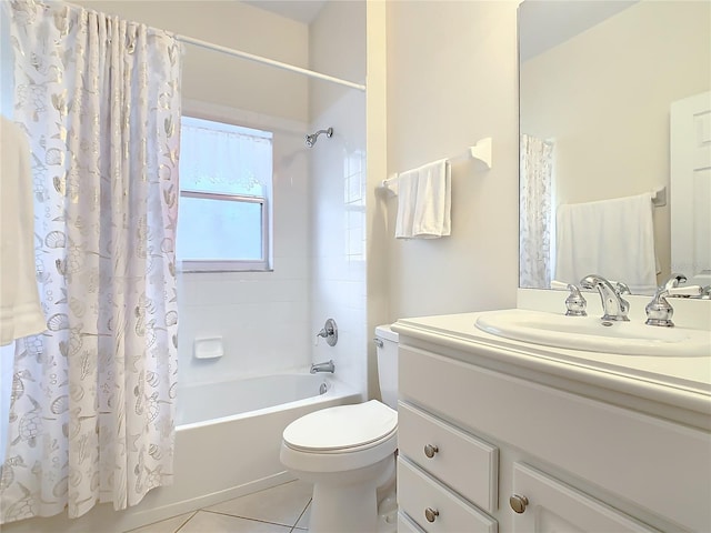 full bathroom with vanity, tile floors, shower / bath combo, and toilet