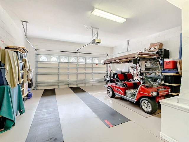 garage with a garage door opener