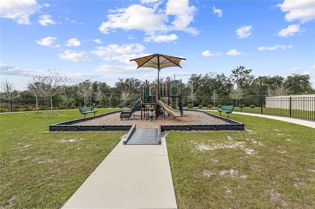 view of playground featuring a yard