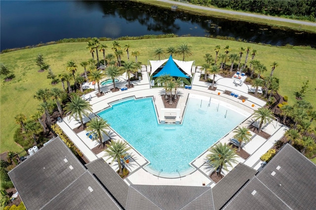 aerial view featuring a water view