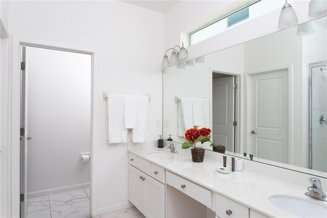 bathroom featuring dual vanity and tile flooring