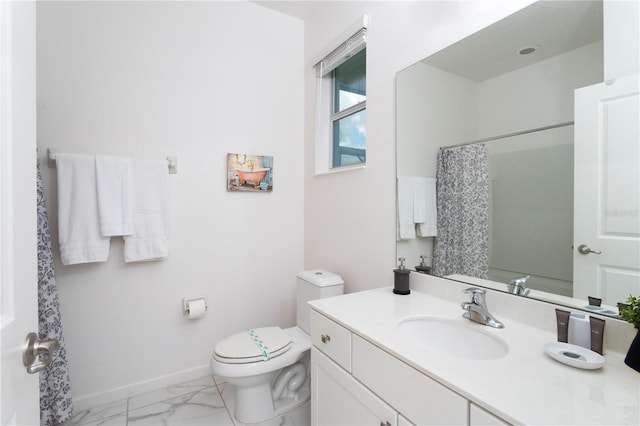 bathroom with tile flooring, oversized vanity, and toilet