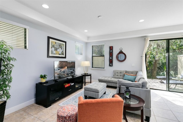 living room featuring light tile patterned floors